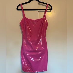 Kylee Mini Barbiecore Latex Dress in Pink